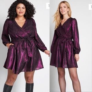 Modcloth Your Time to Shine Purple Metallic Mini Dress Size L NWT
